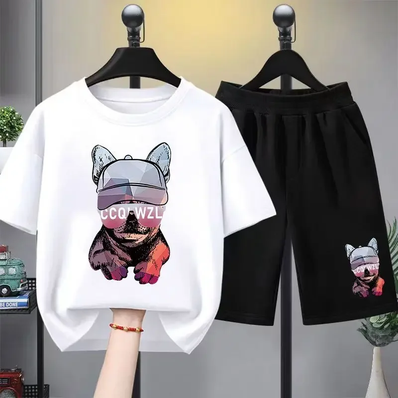 여아용 만화 곰 프린트 티셔츠 및 반바지 세트, 2 피스 세트, 캐주얼 탑 바텀 의상, 여름 