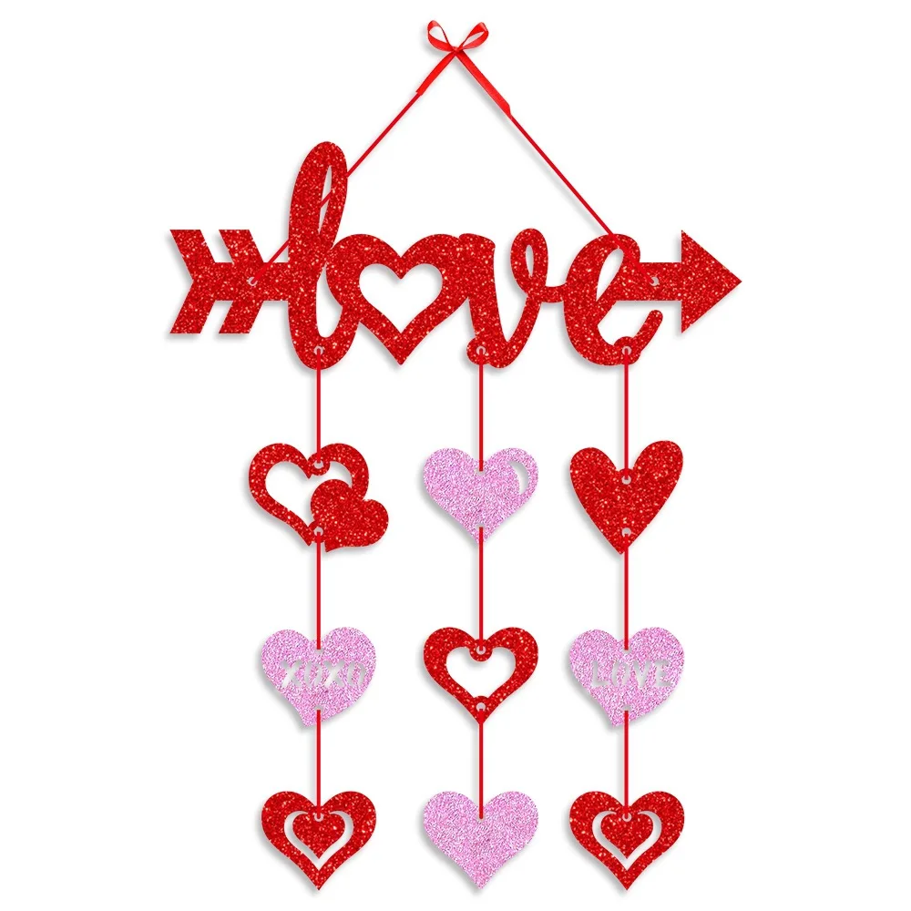 Sweet and Romantic Heart-Shaped Letter Love Hanging String with Shiny Paper for Valentine's Day Confession, Engagement, Wedding Celebration, Wedding Room Decoration, Door Handle Hanging Ornament, Wall Window DIY Hanging Decoration