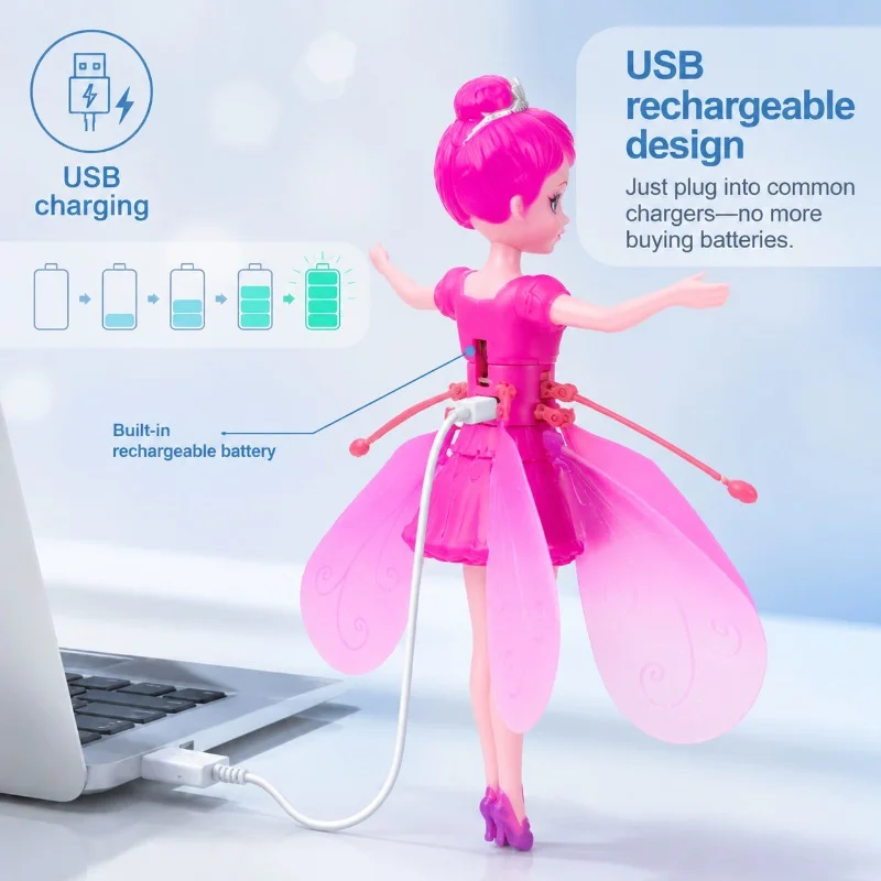 Drone jouet enfant à induction manuelle avec LED, rechargeable USB