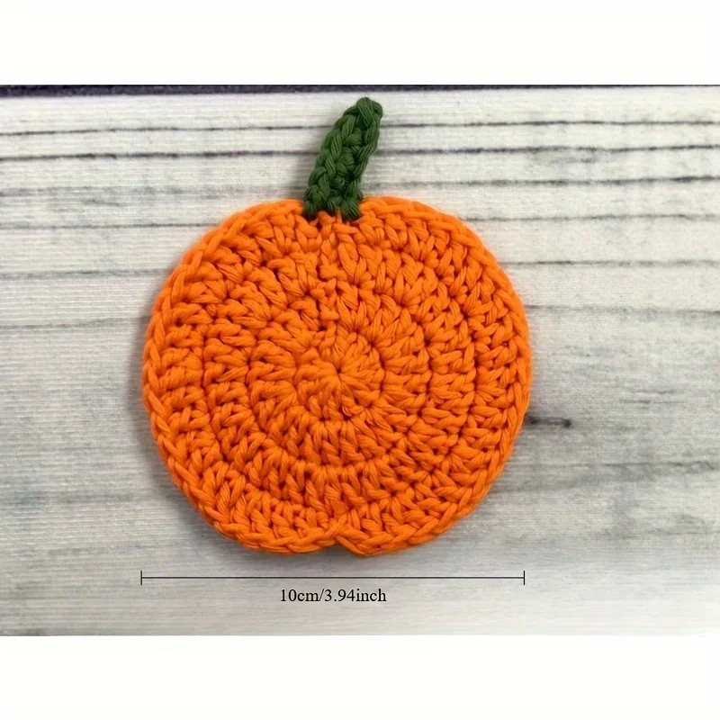 Autumn Crochet Pumpkin Coasters, Fabric Handmade Drink Pads, Fall Farmhouse Decoration, Table Accessory, Halloween Kitchen Gift.