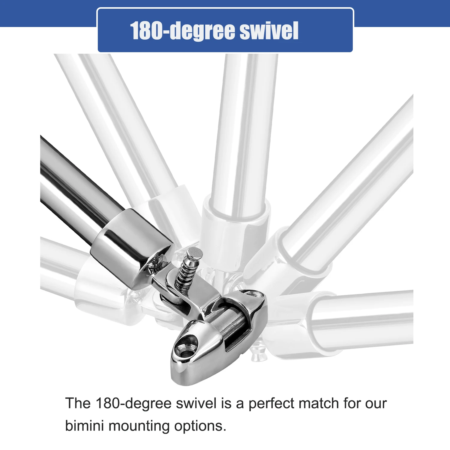 Boat Bimini Top Swivel Deck Hinge 180 Degree Adjustable, with Removable Pin, Solid 316 Stainless Steel Marine Top Hardware