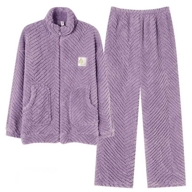 2024 New Double-Sided Flannel Pajamas Women's Autumn Winter Thickened Fleece Plus Size Sleepwear Coral Fleece Homewear Suit