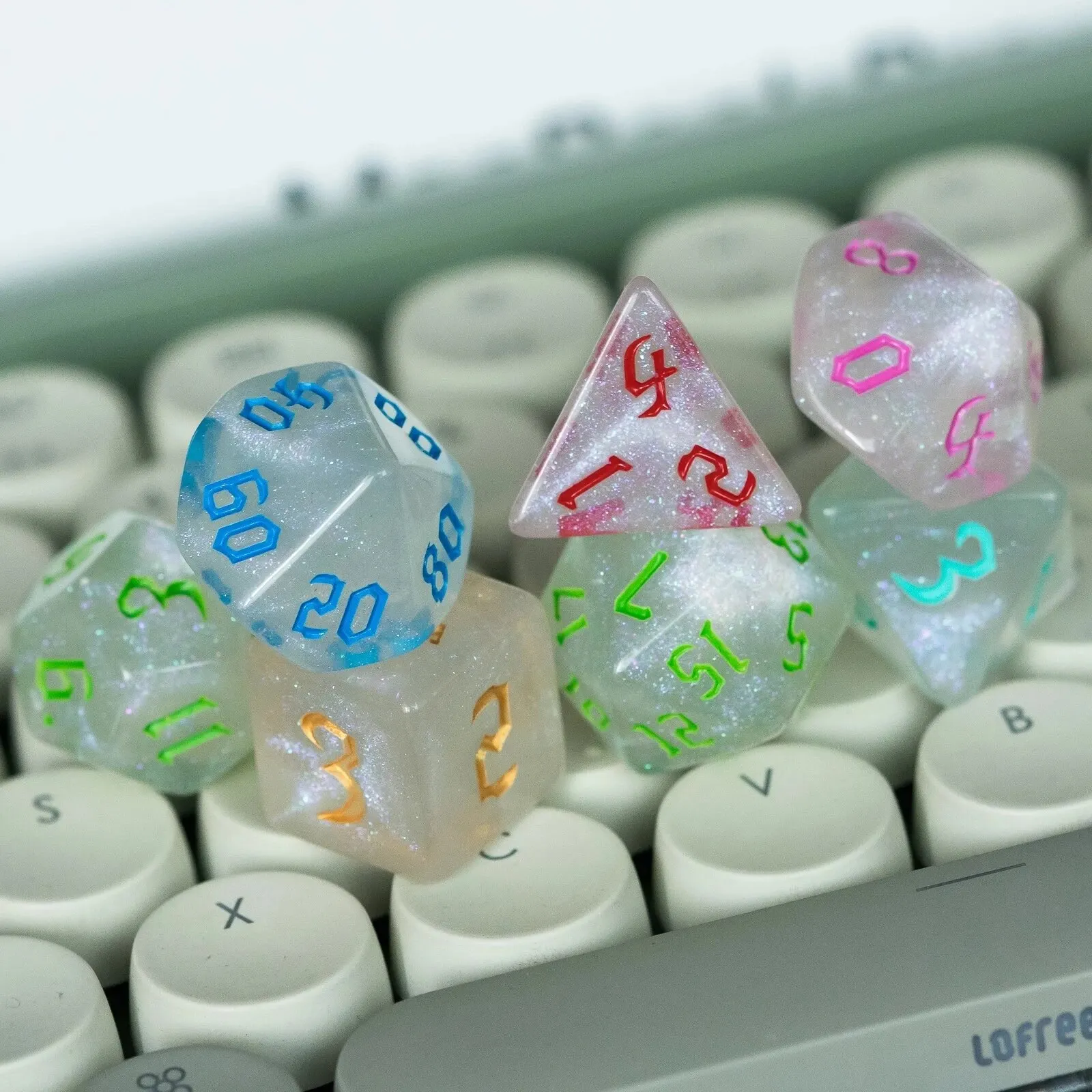 Poludie 7Pcs/Set DND Dice Sets New White Glitter Polyhedral Dice D4 D6 D8 D10 D% D12 D20 for Role Playing Board Game RPG