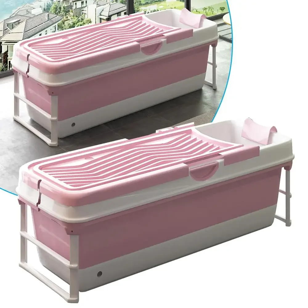 Portable Foldable Adult Bathtub with Waterproof Pillow Extra Large Size 2 Side Handles Ice Bath and Hot Shower Space-Saving 2