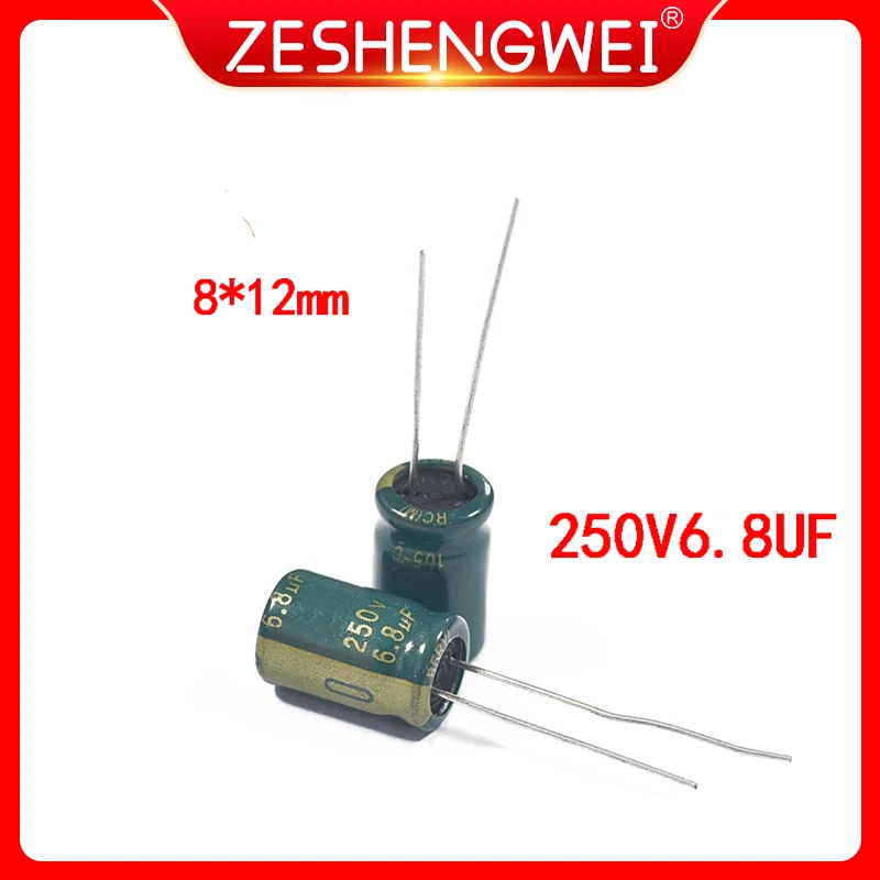 10PCS 250V 6.8UF Aluminum Electrolytic Capacitor 6.8UF 250V 8*12mm NEW Electrolytic Capacitor Size：8x12