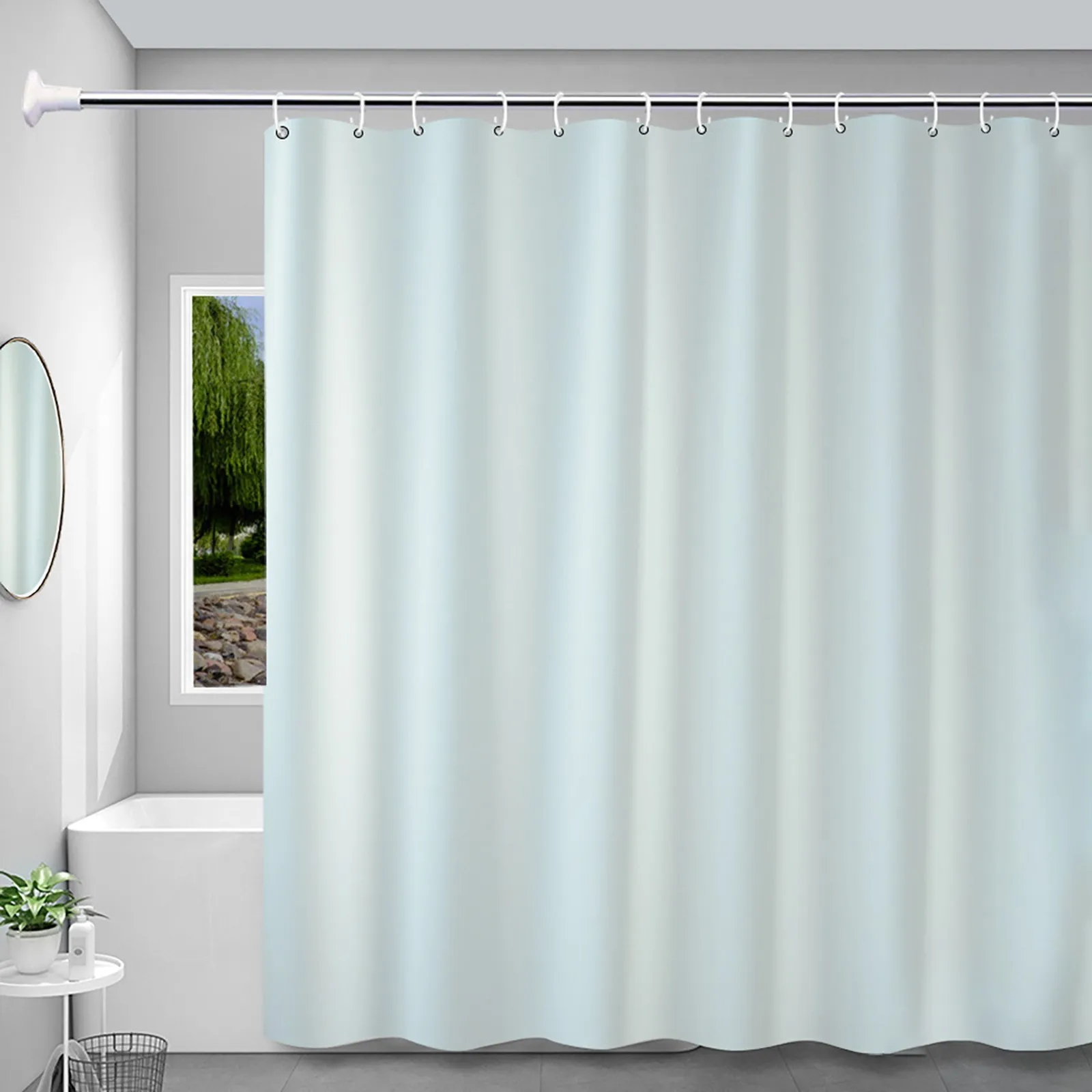 Bathroom Solid Color Bathtub Shower Curtain Liner with Magnets Heavy Duty Clear Shower Curtain Little Leaf Curtains