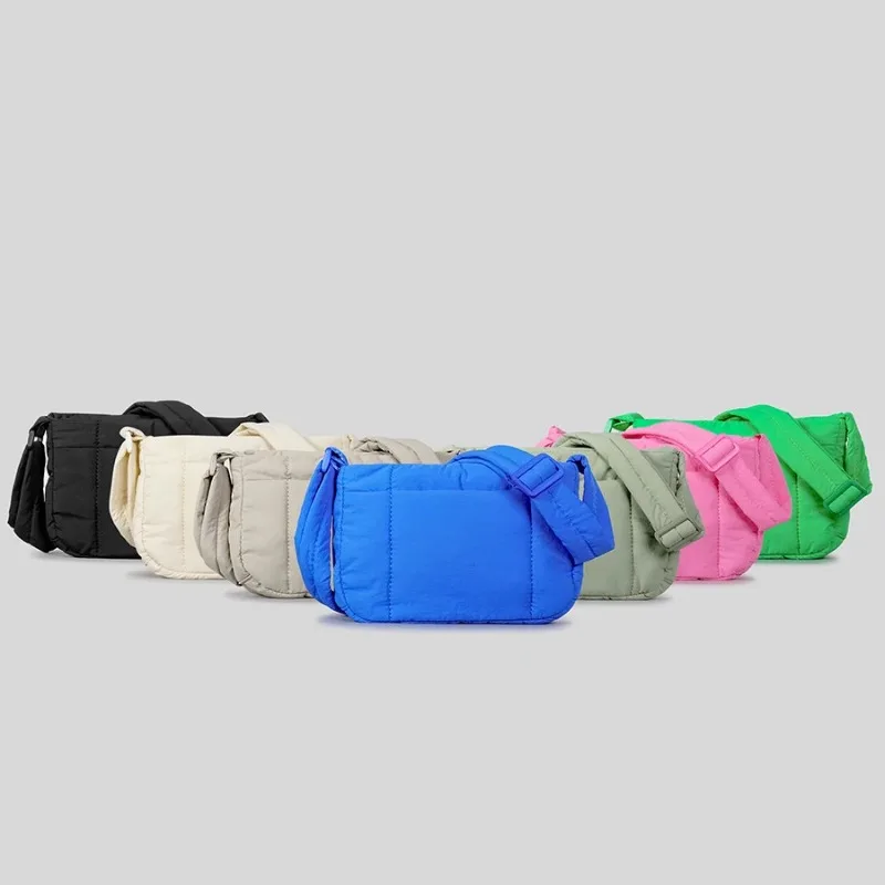 Casual Small Puffer Bag Designer Crossbody Bag for Women Lightweight Nylon Padded Shoulder Bag Candy Color Female Purses 2023