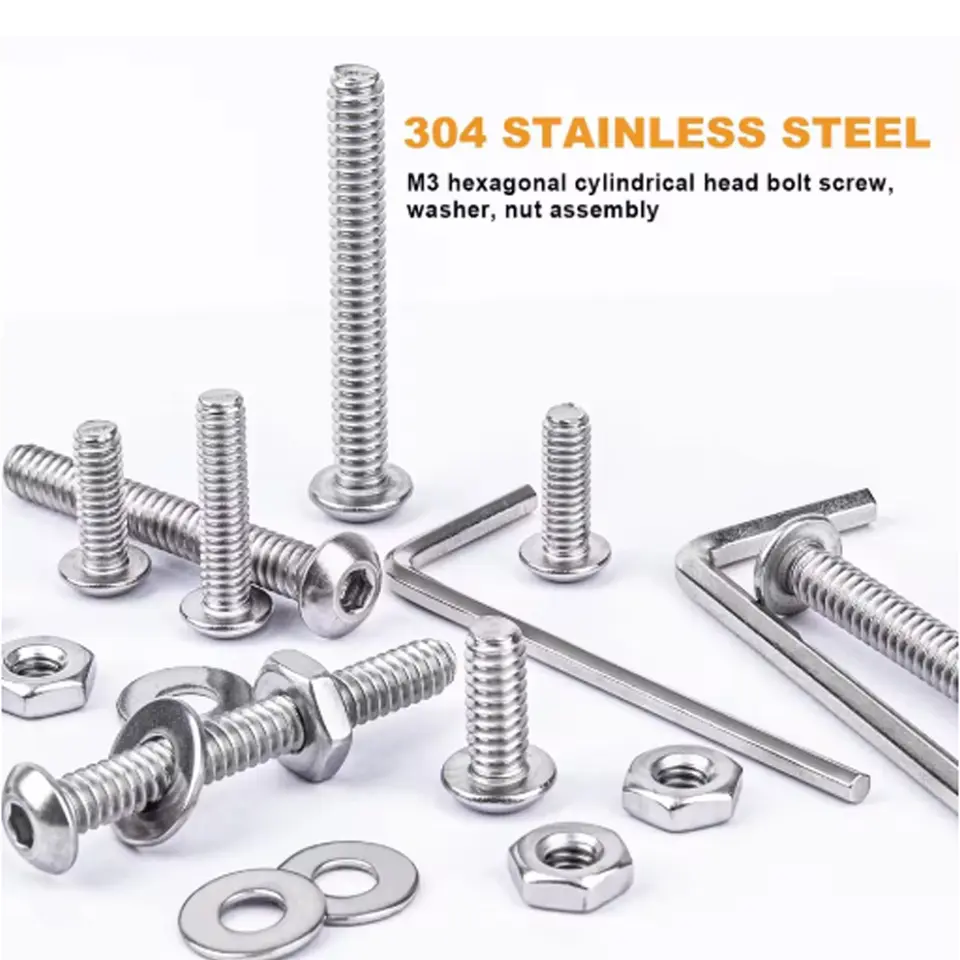 240Pcs M3 Hex Head Screws, M3x4/6/8/10/12/14/16mm Button Head Stainless Steel Internal Hexagon Screw Washer Nut Set image 4