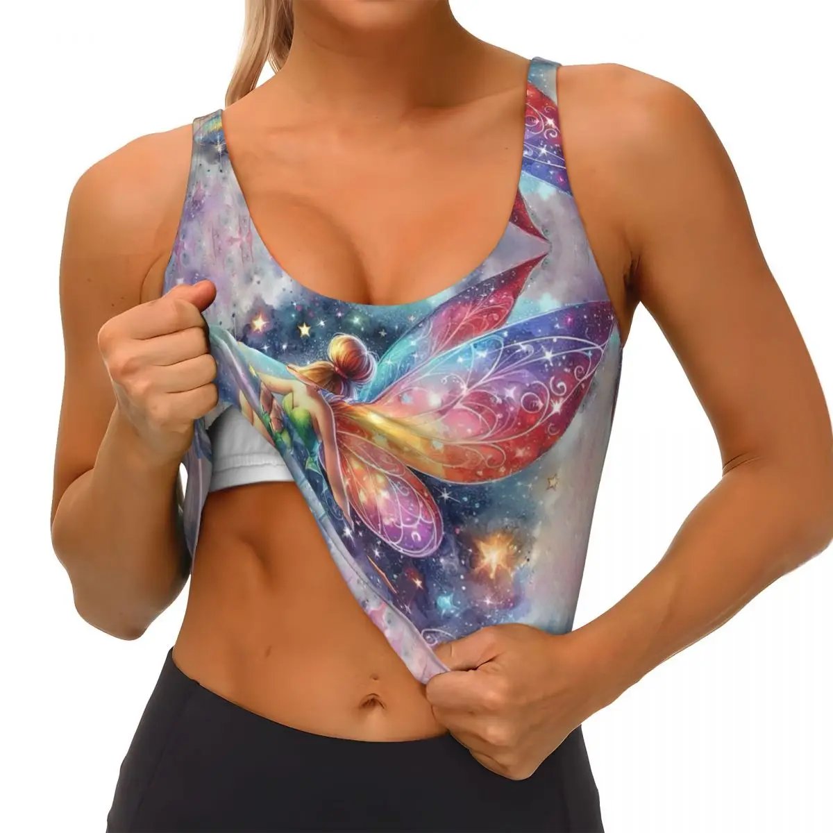High Impact Tinkerbell Cartoon Fashion Sports Bra Women Gym Workout Yoga Crop Top
