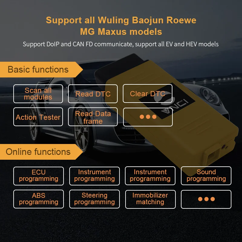 VNCI VDI3 for Rongwei MG Wuling Baojun Datong Diagnostic Interface Support DoIP and CANFD Protocol,Fit for SAIC group Software 3