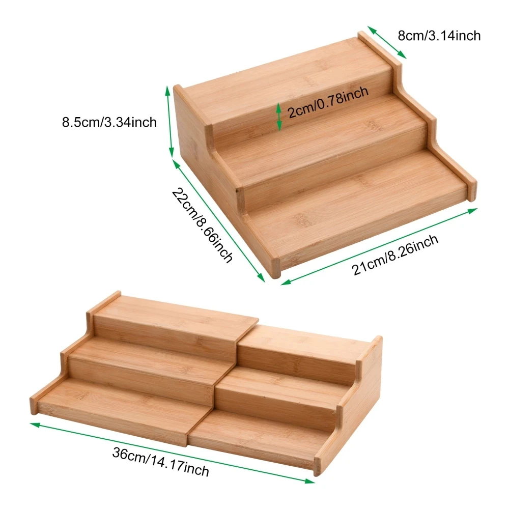 3 Tier Expandable Bamboo Spice Rack Seasoning Organizer for Cabinet Pantry Countertop Kitchen Step Shelf  Makeup Organizer 5