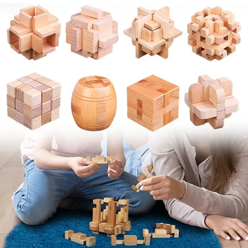 Wooden Kong Ming Lock Lu Ban Lock IQ Brain Teaser Educational Toy for Kids Children 3D Puzzles Game Unlock Toys Adult Wood Toys 4
