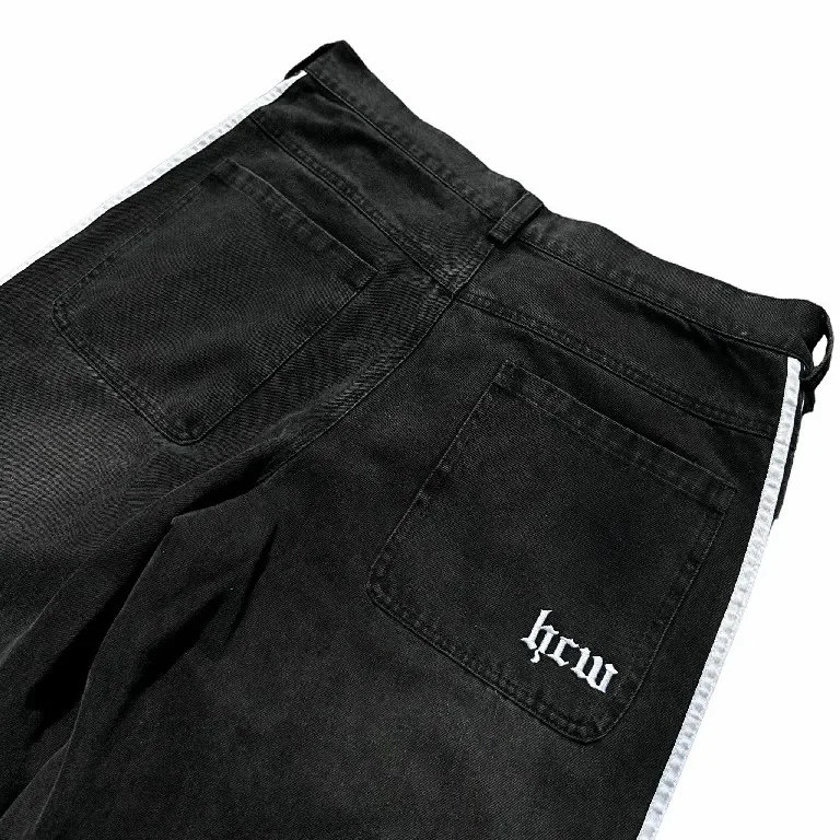 Streetwear Hwc Jeans Y2K Harajuku Hip Hop Striped Baggy Jeans Black Pants Mens Womens New High Waisted Wide Leg Trousers Clothes 4