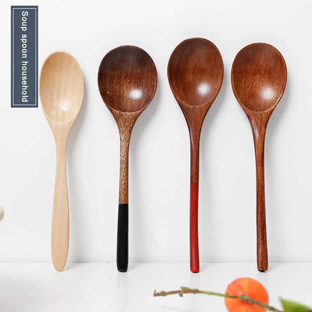 1Pcs Korean Wooden Soup Spoon Tableware Cooking Tools Long Handle Tea Dessert Coffee Mixing Spoon Natural Kitchen Tools