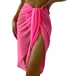 Summer Sheer Wrap Dress - Elegant Beach Cover Up Skirt - One Size (Rose Red)
