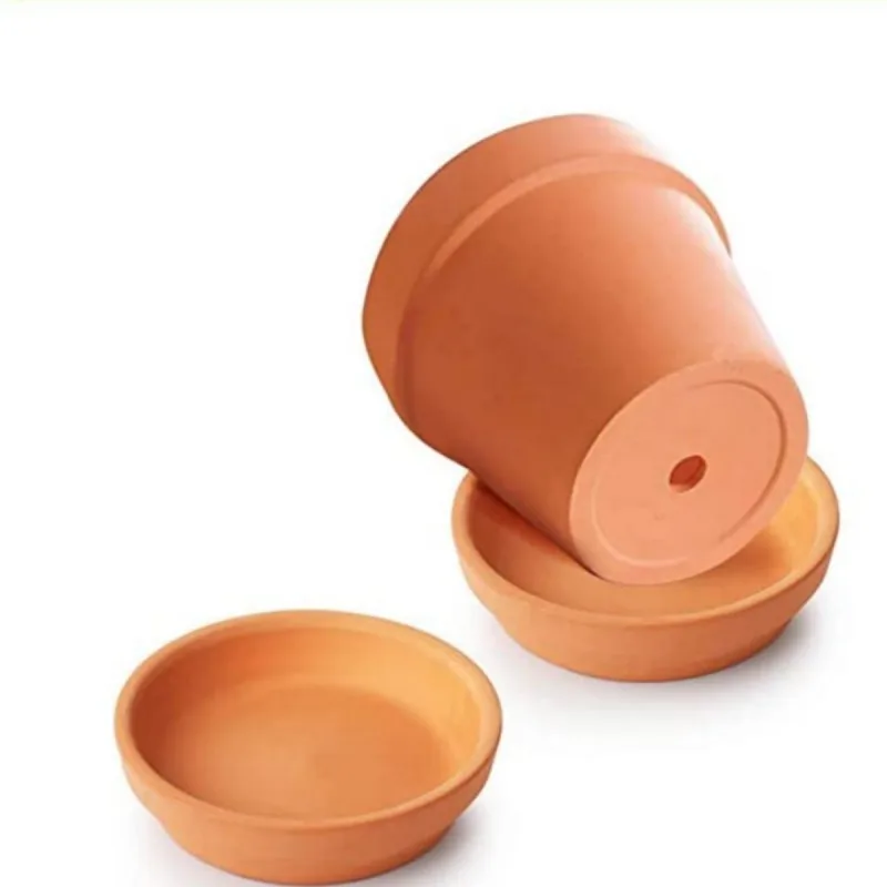 Set of 10 Mini Clay Pots with Saucers