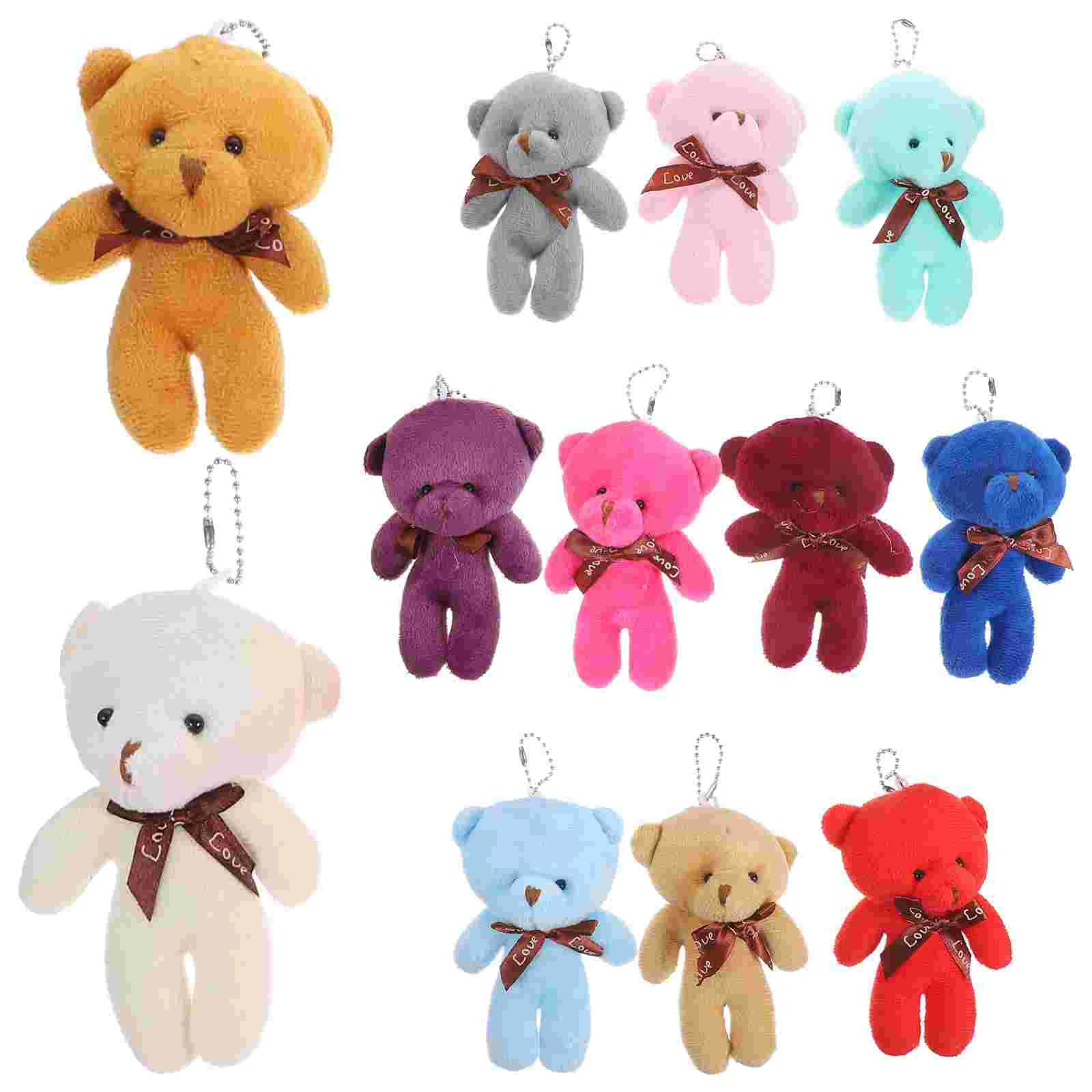 

12 Pcs Plush Bear Keychain Cute Mini Tiny for Crafts Conjoined Supple Toy Pendants Stuffed Animal Cotton Smooth Surface