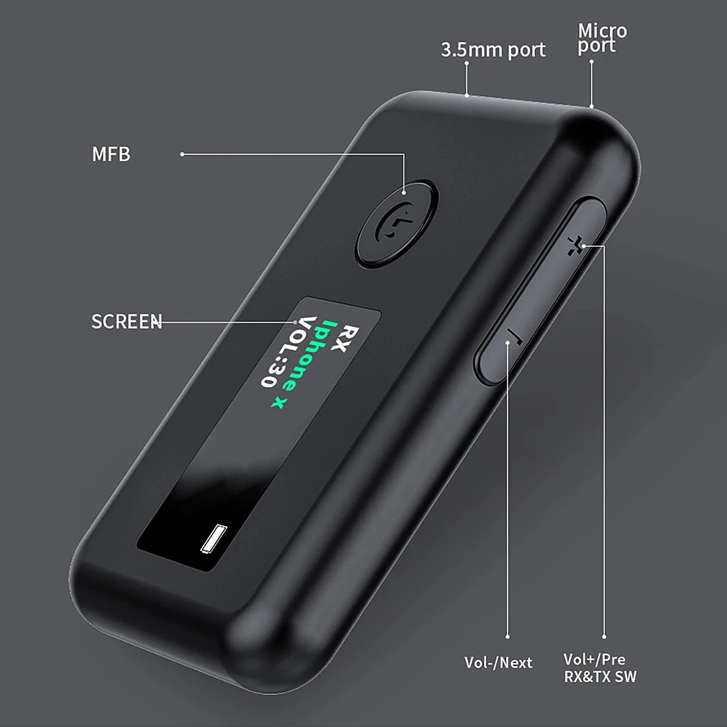 

Audio Receiver Portable Bluetooth-compatible 5 0 10m OLED 2 in 1 HiFi Button Control 3 5mm Interface Transmitter Adaptor
