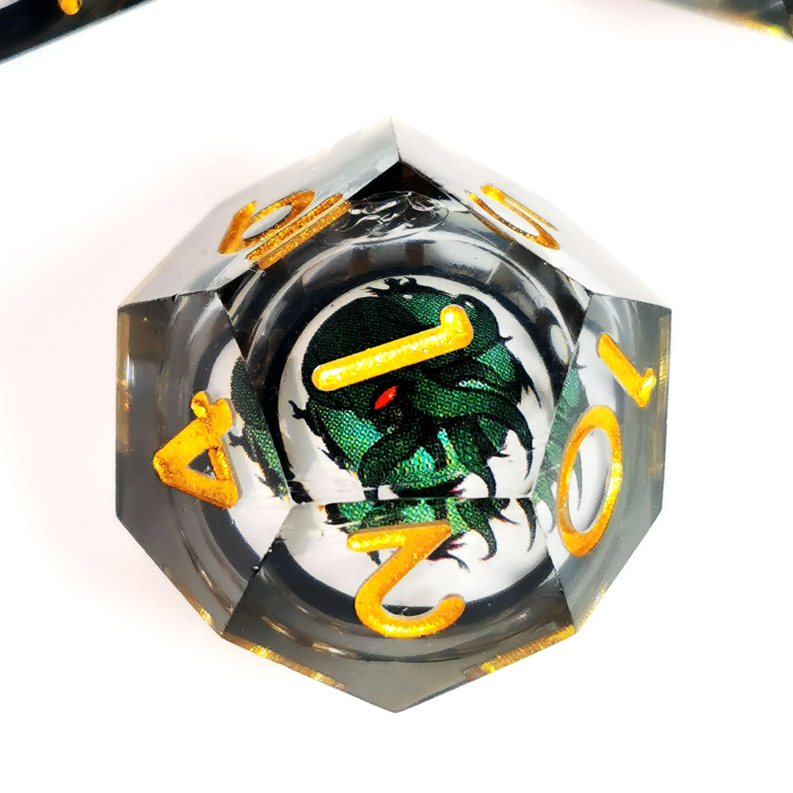 DND Dice Set - Sharp Edge Resin Dice with Spinning Dragon Eye Core, 7 Piece Polyhedral D&D Dice for RPG Games (Crystal Clear) 3