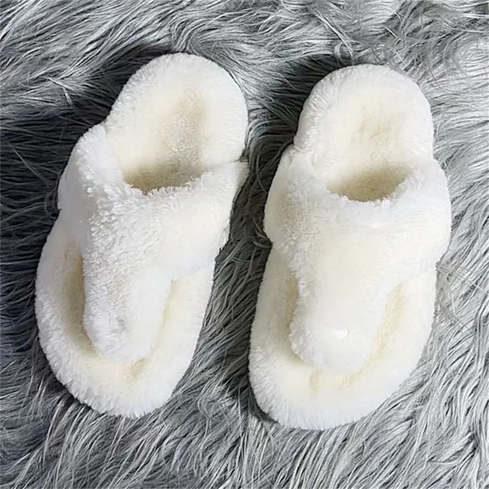 Großhandel Flauschige Echte Lammfell-Damenpantoffeln Luxus-Hausschuhe für Frauen Flache Rutschfeste Bequeme Schuhe für Drinnen und Draußen – Detail 9