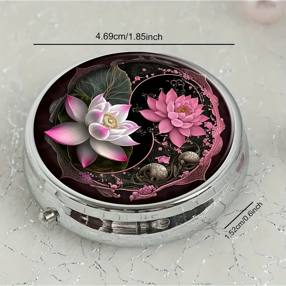 Lotus shaped round medicine box household portable medicine storage box 3-compartment sub-packaging box storage box,medicine storage container