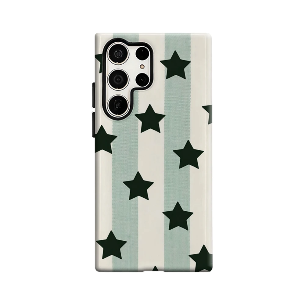 Mint Striped Starry Pattern Glossy Double-Layer Phone Case
