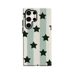 Mint Striped Starry Pattern Glossy Double - Layer Phone Case - Samsung S24 PLUS5G (FR)