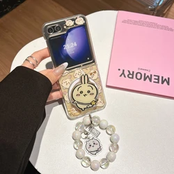 Chiikawa Hachiware Usagi Magnetic Holder Magsafe Wireless Charging Phone Case - Durable Hard Cover - Galaxy Z Flip5 (With Holder Lanyard)