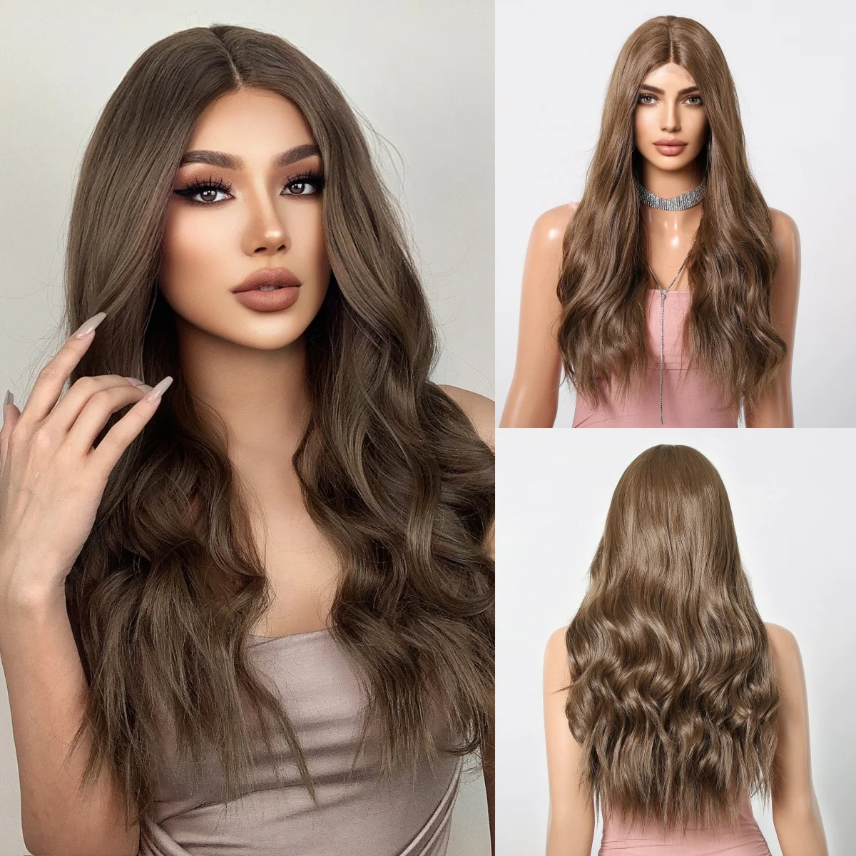 

HAIRCUBE Lace Synthetic Wigs Long Wavy Brown Lace Front Wigs for Women Natural Middle Part Cosplay Daily Heat Resistant Fiber