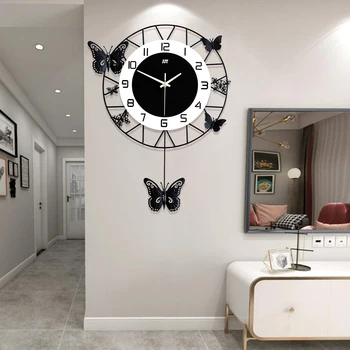 20inch Large Round Butterfly Wall-mounted Clock Creative Iron Craft  Modern Metal Quartz Clock Home Living Room Decor 1