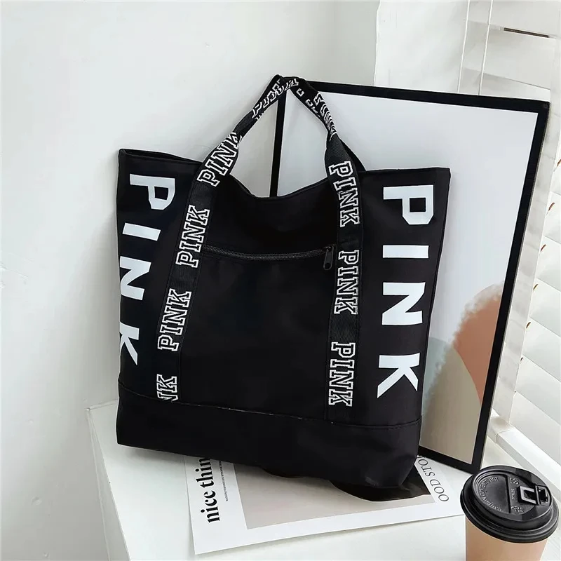 Bolsas Colorblock Nylon Tote, Casual gráfico, esportes, Fitness, letra rosa