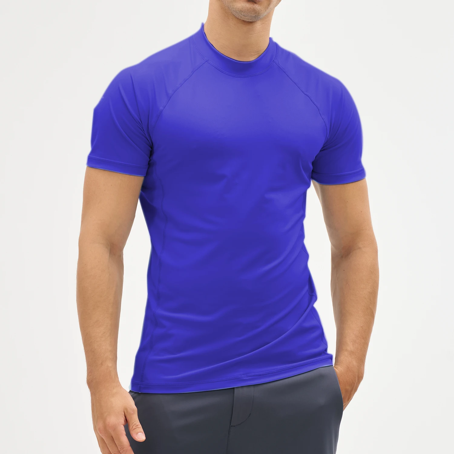 EKLENSON Herren-Rashguard-Badeshirt, kurzärmelig, Stehkragen, UPF 50+, T-Shirts, Loop-Saum, schnell trocknend, lockere Passform, Wassersurf-Shirt – Detail 14