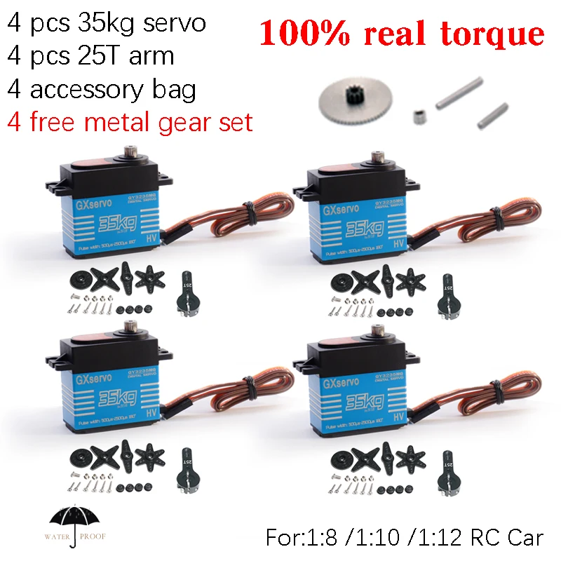 4Pcs Waterproof 20kg 25kg 30kg 35kg 40kg digital servo metal gear 180° high speed 25T arm for 1/8 1/10 RC baja crawler Cars boat 2