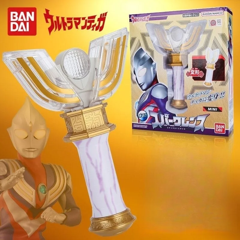 정품 반다이 울트라맨 티가 미니 빅토리 팀 스파크 렌즈, 사운드 변환 로봇, 소년 생일 선물 