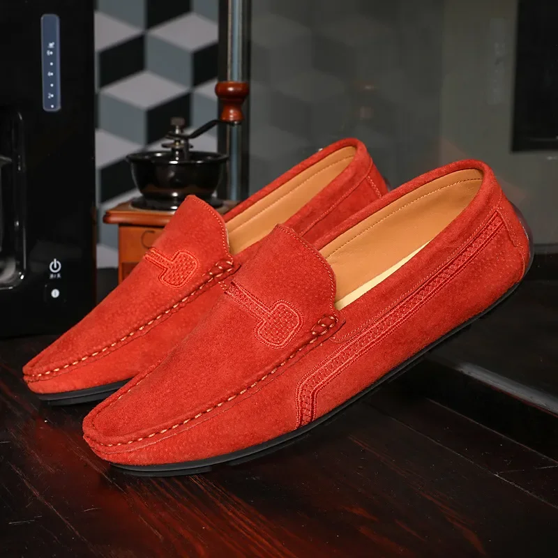 Vérbeli bőrből mens loafers zapatos Delaware Hombre Formaszerű dresses férfiak cipők Termelőüzem Utcai Zsozsó Narancsszínű Mokaszin Surranó flats