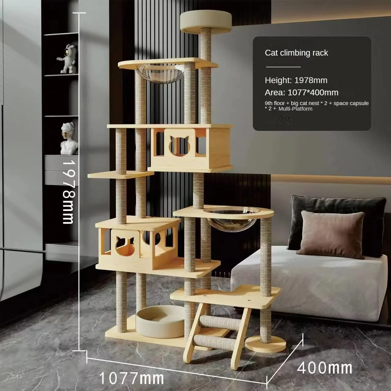 

Solid Wood Cat Climbing Frame Multifunctional Cat House Pet Luxury Villa Multi-Story Cat Tree House Pet Climbing Column