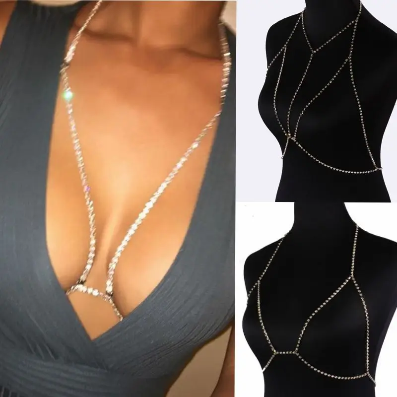 Women Summer Sexy Shiny Crystal Rhinestone Bra Chest Body Chain Bikini  Jewelry Leg Chains for Women Summer Beach Dress Sexy