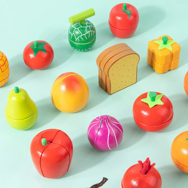 Magnetic Wooden Cutting Fruit & Vegetable Playset - Montessori Educational Toy