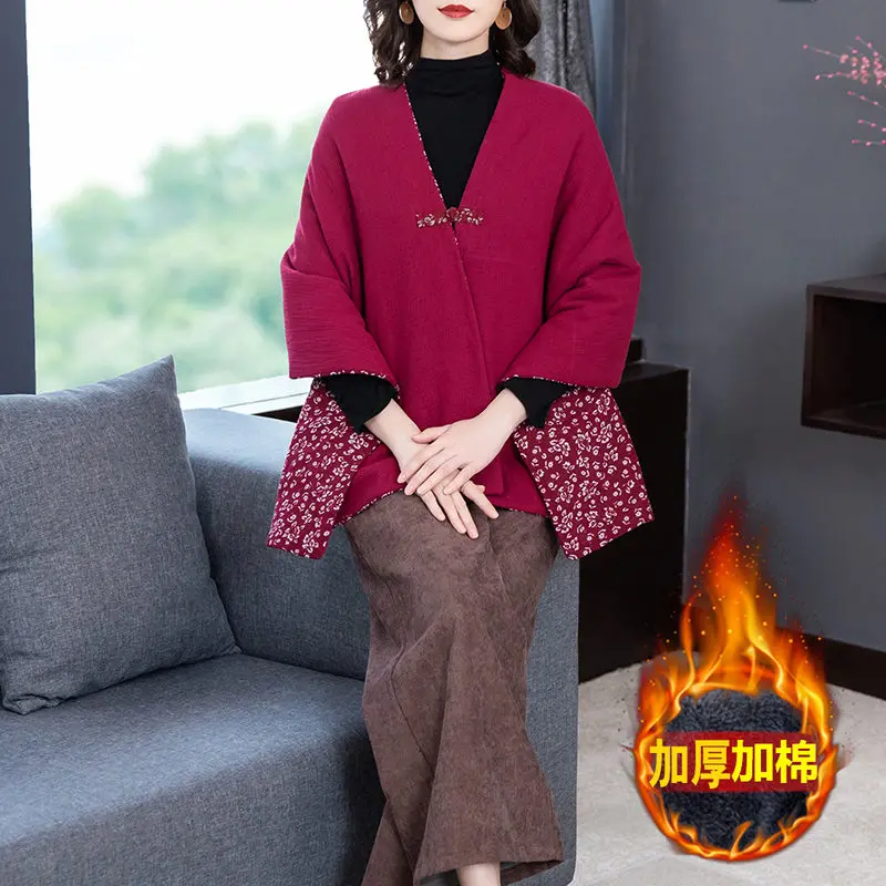 

Накидка-платок в этническом стиле, хлопковое пальто, утепленный Универсальный жилет, Женская однобортная ретро-куртка с V-образным вырезом, модель T1