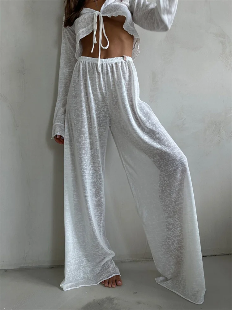 Casual Fashion 2 Piece-Set Trousers For Women V-Neck Lace-Up Long Sleeve Top And High Waist Women's Pants Outfits Female