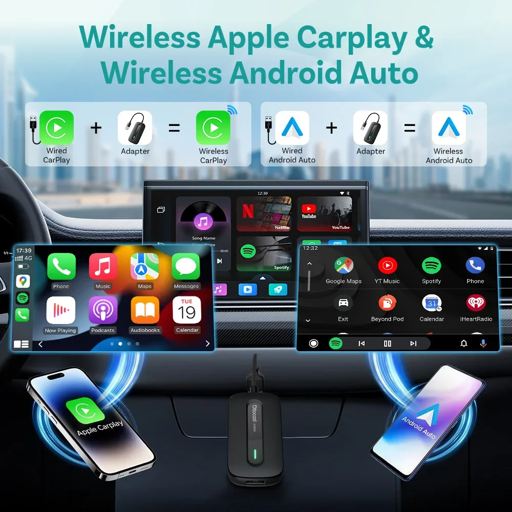 Ottocast Play2Video Pro Ai Box Wireless CarPlay Android Auto Adapter Built in Youtube Netflix IPTV for Car with Wired Carplay