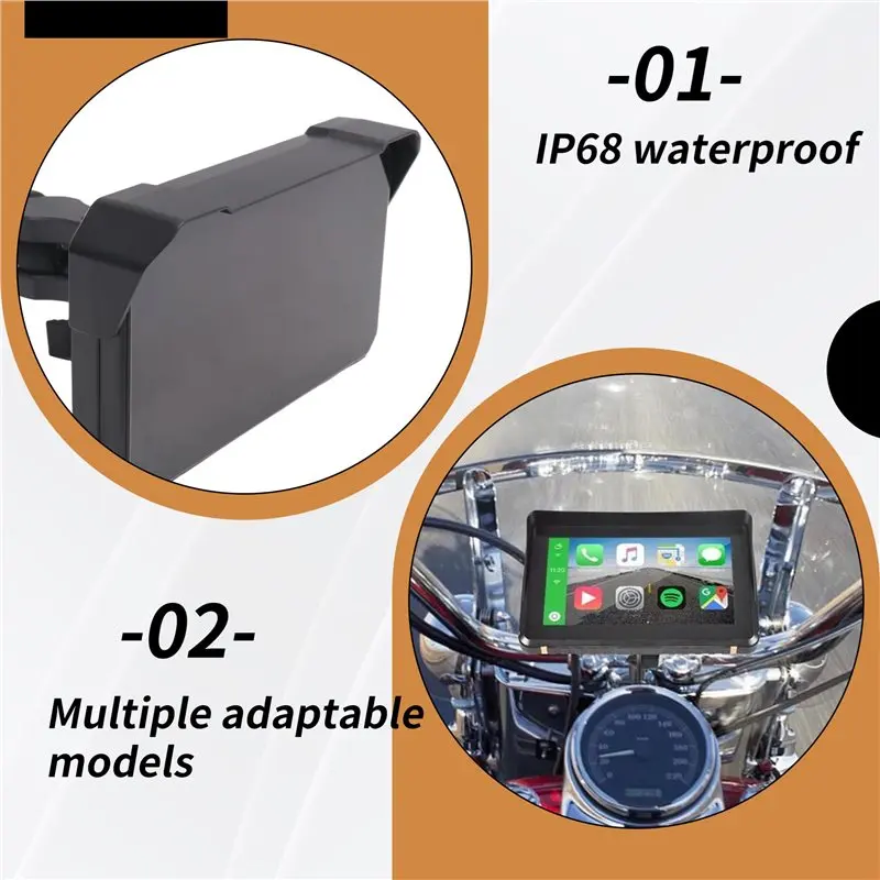 AB98-5 인치 오토바이 휴대용 GPS 네비게이션 화면 무선 Carplay 안드로이드 자동 IP68 방수 디스플레이 블루투스