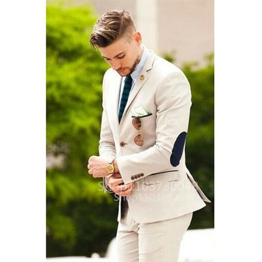 New Style Khaki Wedding Suits Groom Tuxedos Business Men Suits Notch Lapel Single-Breasted Jacket Pants Prom Dinner Men Suits