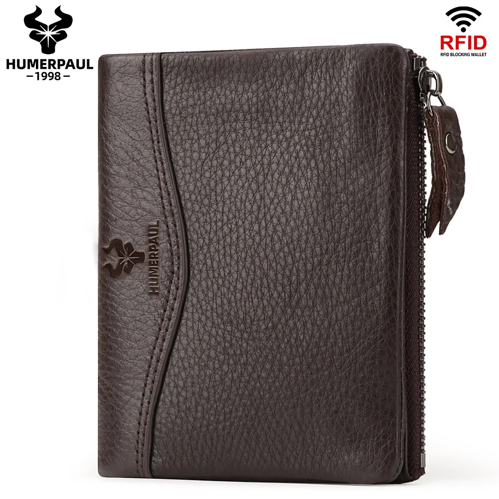 LAREET RFID Genuine Leather Men's Bifold Wallet with Coin Pocket and Card Holder