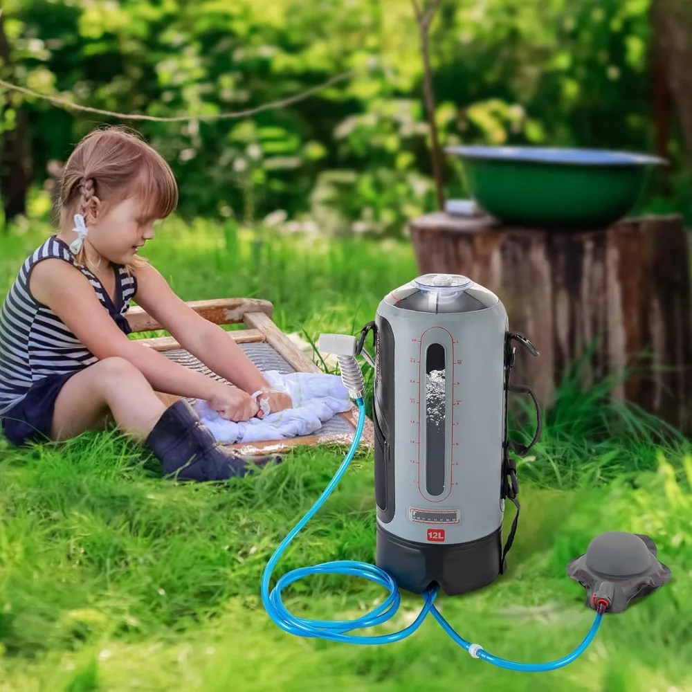 Camping Shower 12L Portable Pressure Camp Shower with Storage Bag Air Pump Shower Head for Outdoor Shower Washing Vegetables 3