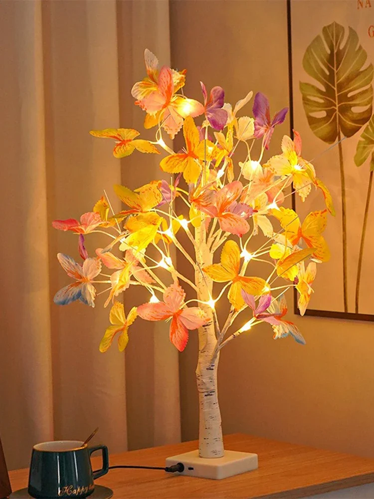 LED Night Light RechargeableTabletop Bonsai Tree Lights Butterfly Tree Lamp DIY Gift Party Holiday Camping Summer Home Decor