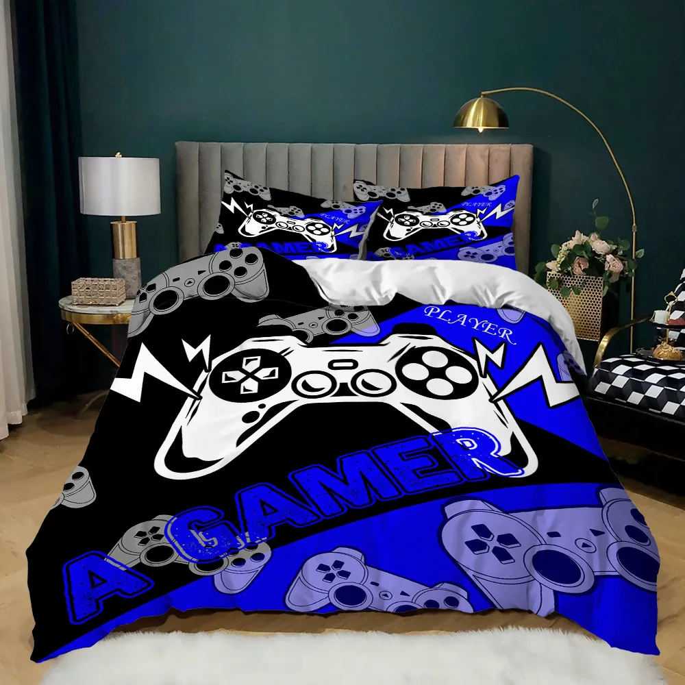 

Game Duvet Cover Set for Kid Teen Video Game Controller King Size Comforter Cover Microfiber Black and Green Gamepad Quilt Cover