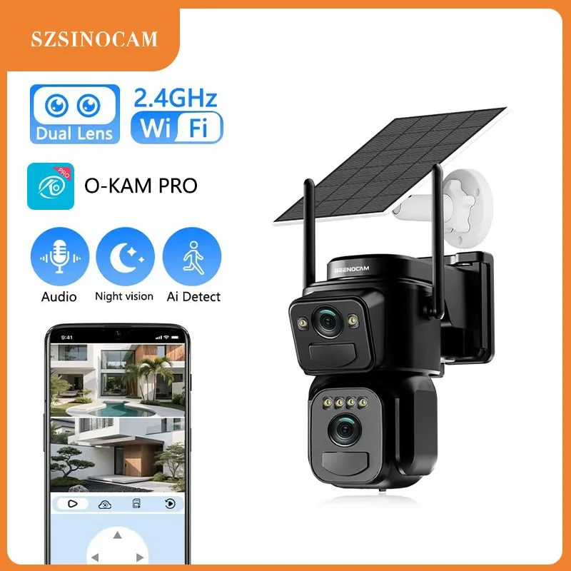 SZSINOCAM Dual Lens Solar WiFi Camera Outdoor Security 24h Record Built in Battery Solar Panel Wireless Cam Alarm 1