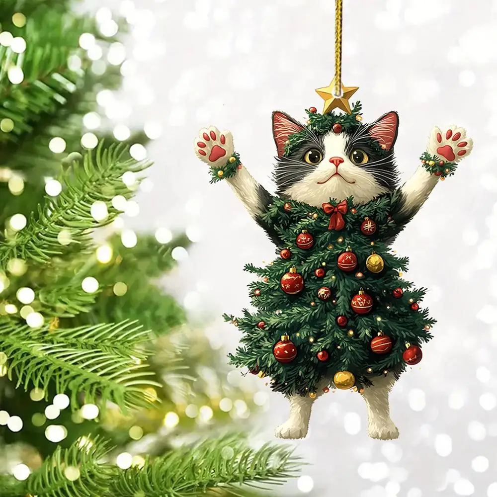 Cute Cat Christmas Tree Pendant - Hanging Ornament for Car and Backpack