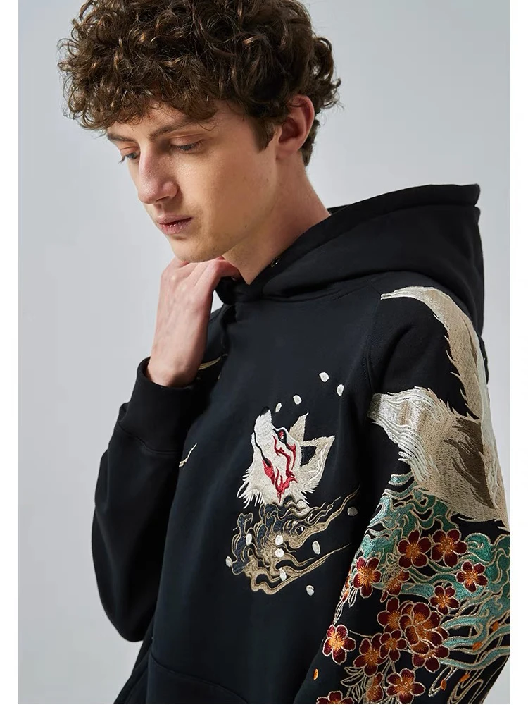 High Quality Embroidery Man Women Hoodies Harajuku 100% Cotton Hooded Sweatshirts Autumn Long Sleeve Black Pullover Loose Tops 3